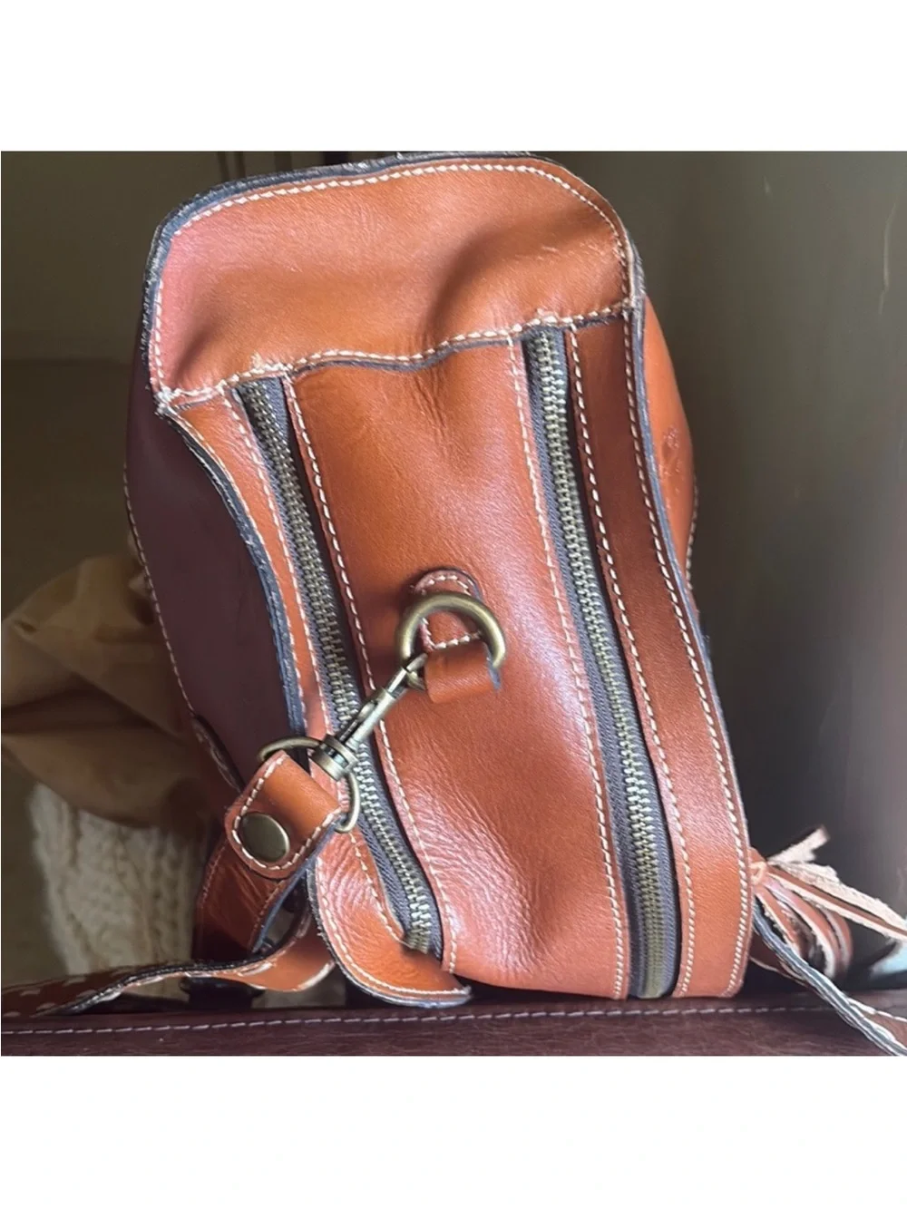 Patricia Nash rich brown Leather Tassel Satchel -